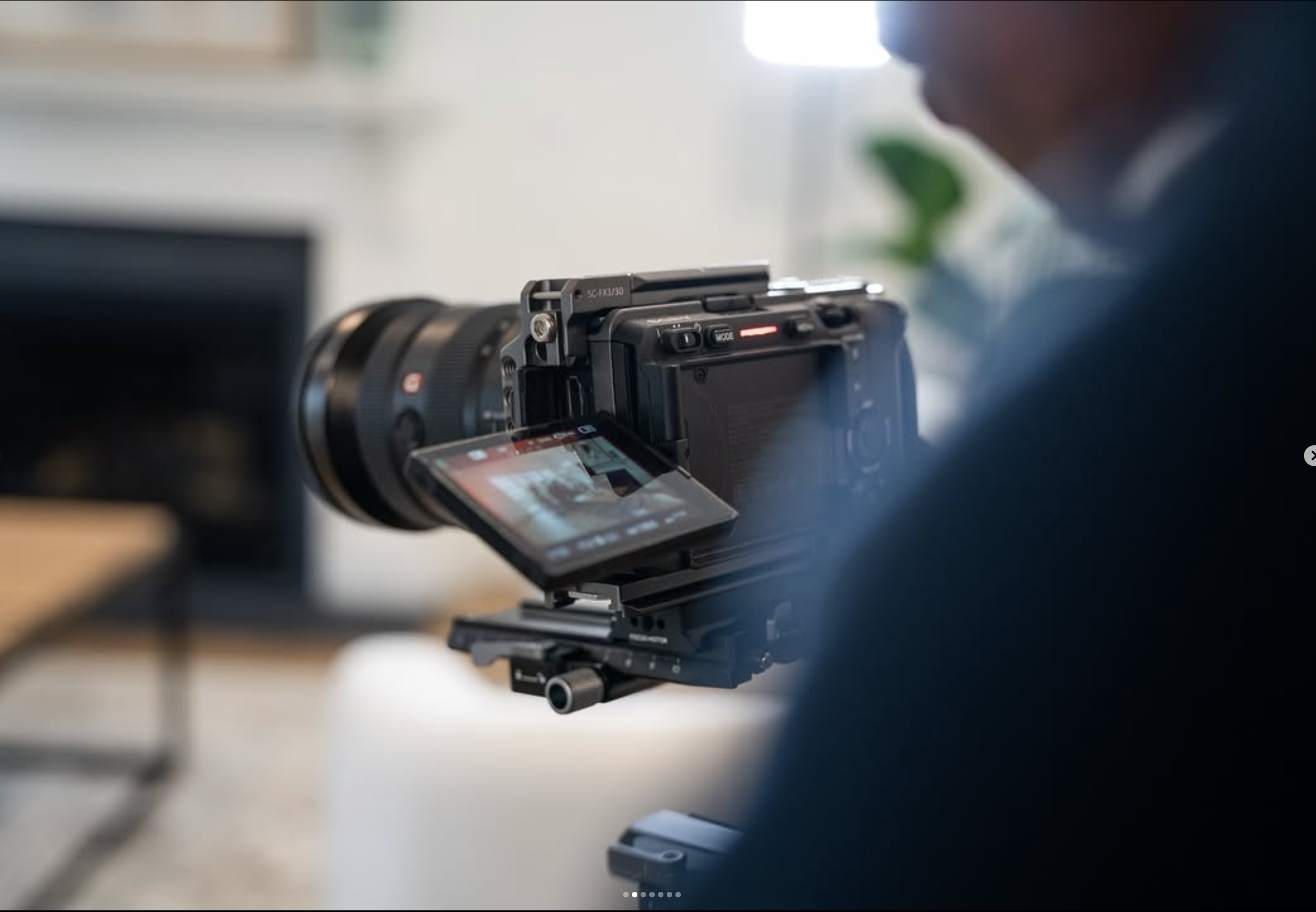 Sony cinema camera filming a living room