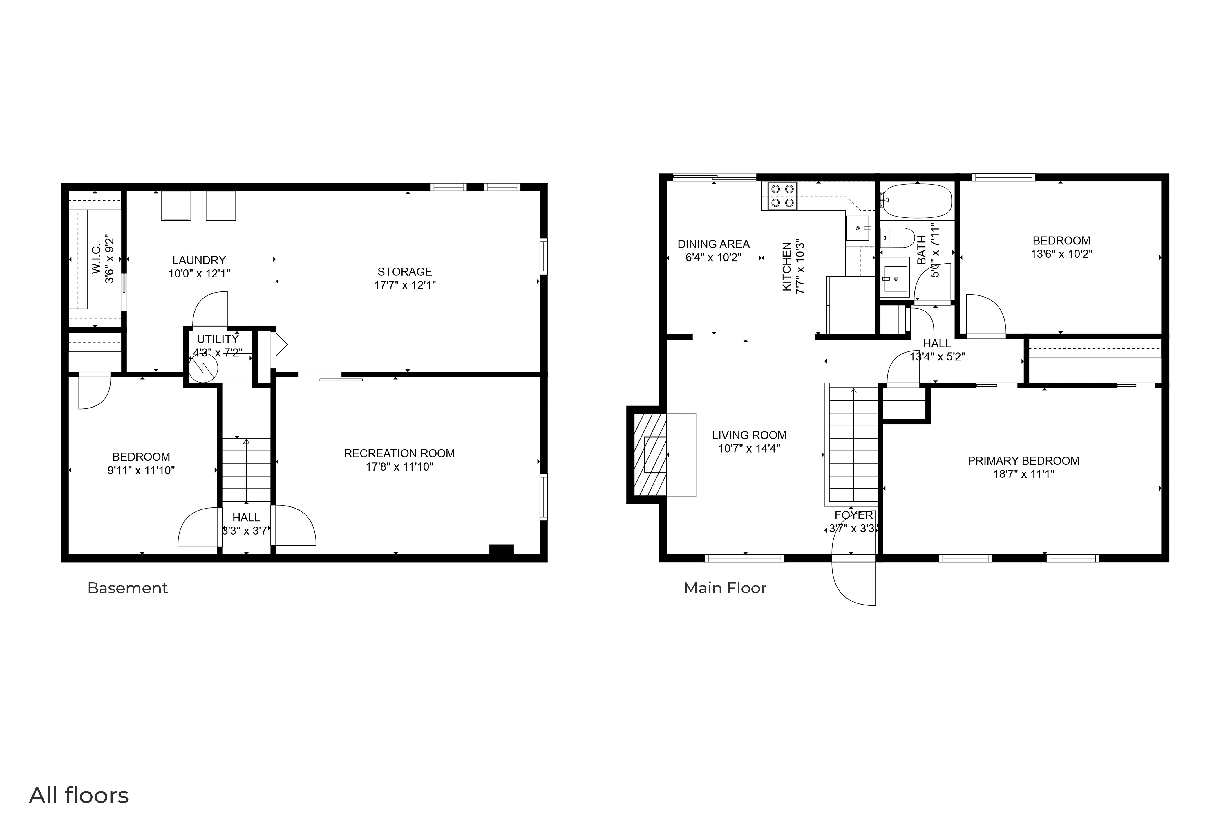 Measured 2D floor plans for basement and main floor